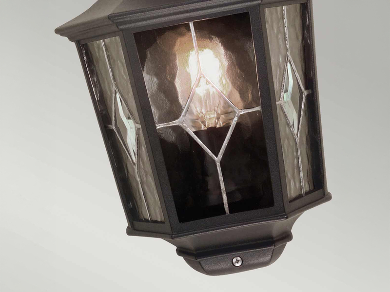 LED Außenwandleuchte Landhausstil Laterne Halbschale mit Bleiglas, Höhe 36cm