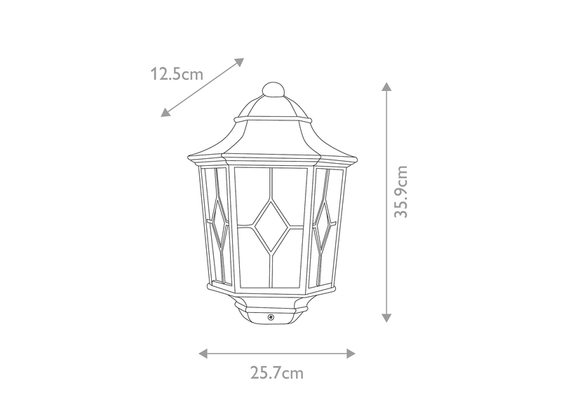LED Außenwandleuchte Landhausstil Laterne Halbschale mit Bleiglas, Höhe 36cm