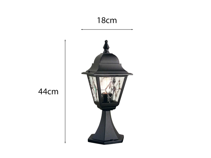 LED Außen Sockelleuchte im Landhausstil Laterne mit Bleiglas, Höhe 44cm