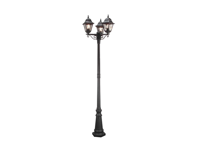Landhausstil LED Straßenlaterne 3-flammig mit Bleiglas, Höhe 227cm
