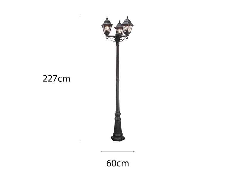 Landhausstil LED Straßenlaterne 3-flammig mit Bleiglas, Höhe 227cm