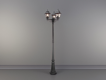 Landhausstil LED Straßenlaterne 3-flammig mit Bleiglas, Höhe 227cm