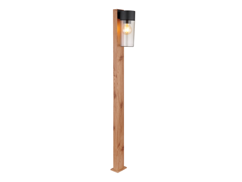 Wegeleuchte ETSI aus Edelstahl in Holzoptik mit rauchfarbigem Glas, Höhe 100cm
