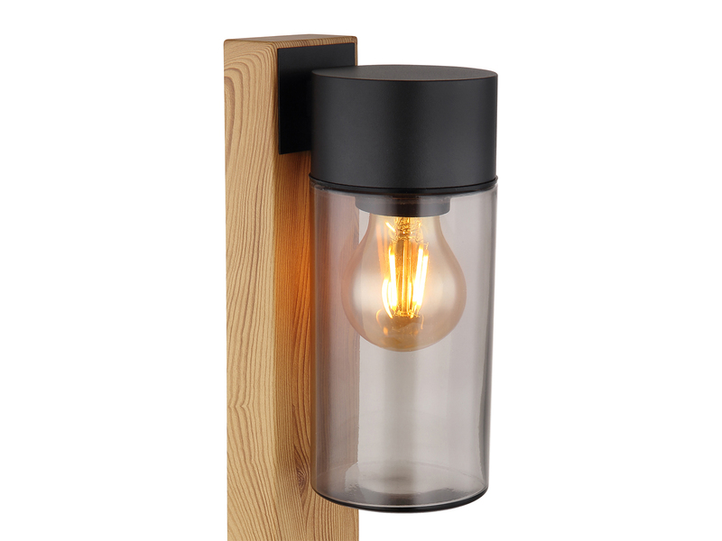 LED Wegeleuchte aus Edelstahl in Holzoptik mit rauchfarbigem Glas, Höhe 50cm