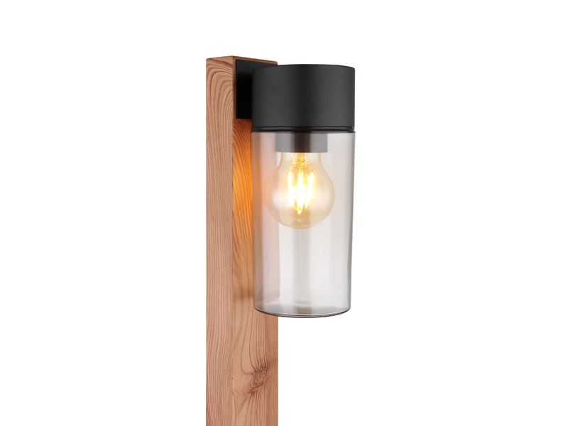 LED Wegeleuchte aus Edelstahl in Holzoptik mit rauchfarbigem Glas, Höhe 100cm