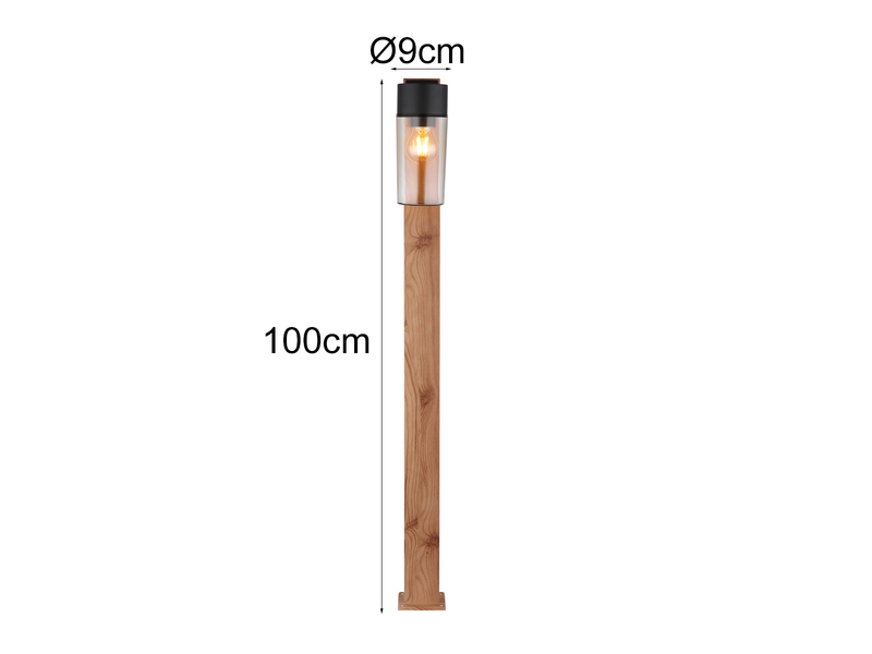 LED Wegeleuchte aus Edelstahl in Holzoptik mit rauchfarbigem Glas, Höhe 100cm