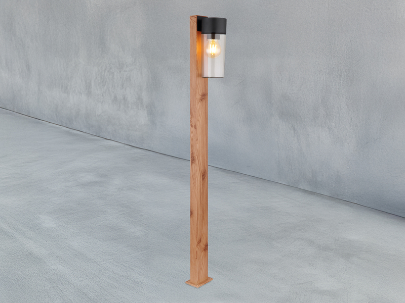 LED Wegeleuchte aus Edelstahl in Holzoptik mit rauchfarbigem Glas, Höhe 100cm