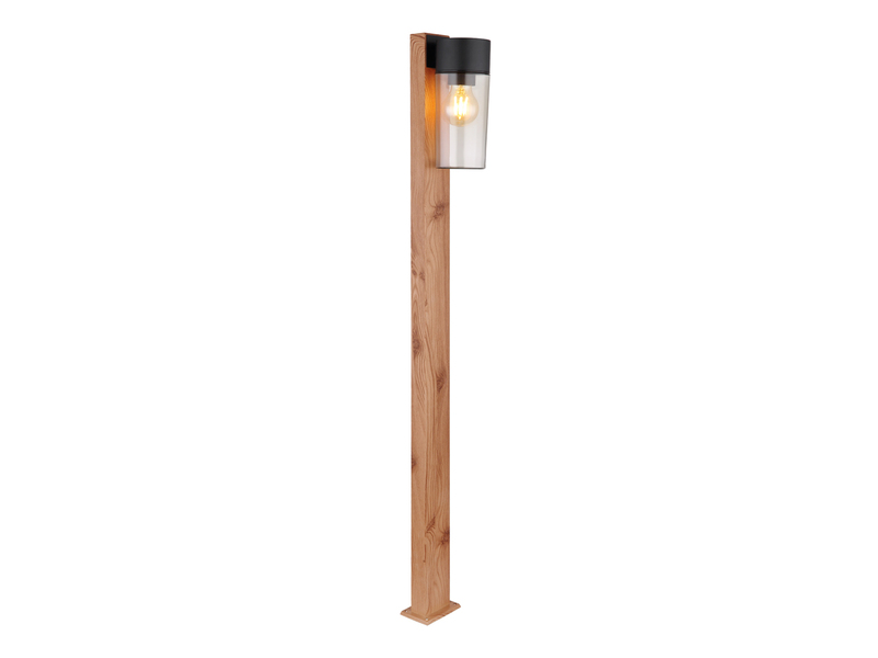 LED Wegeleuchte aus Edelstahl in Holzoptik mit rauchfarbigem Glas, Höhe 100cm