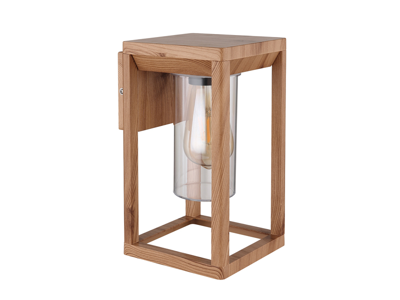 Außenwandleuchte CANDELA Laterne aus Aluminium in Holzoptik, Höhe 27cm