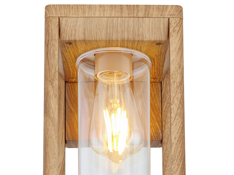 Außenwandleuchte CANDELA Laterne aus Aluminium in Holzoptik, Höhe 27cm