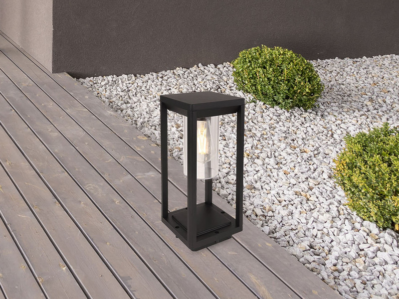 Sockelleuchte CANDELA Laterne aus Druckguss Aluminium in Schwarz, H: 35cm