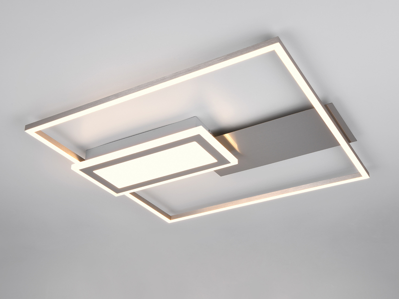 LED Deckenlampe SPIRO mit Fernbedienung flach in Silber, dimmbar, Quadrat 53cm