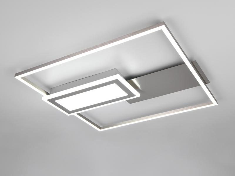 LED Deckenlampe SPIRO mit Fernbedienung flach in Silber, dimmbar, Quadrat 53cm