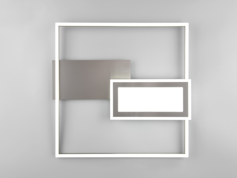LED Deckenlampe SPIRO mit Fernbedienung flach in Silber, dimmbar, Quadrat 53cm