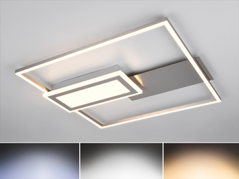 LED Deckenlampe SPIRO mit Fernbedienung flach in Silber, dimmbar, Quadrat 53cm