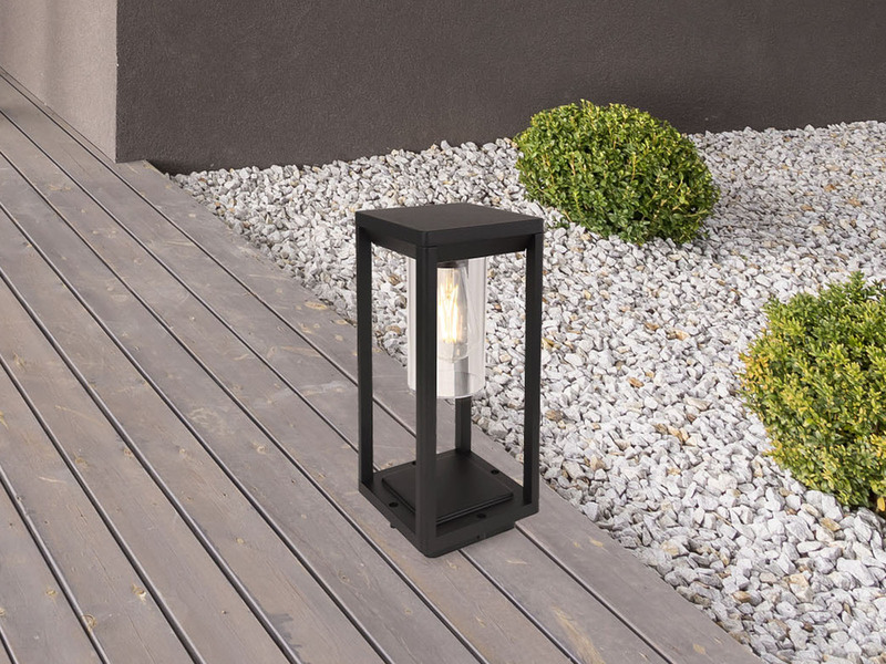 Moderne LED Sockelleuchte aus Druckguss Aluminium in Schwarz, Höhe 35cm