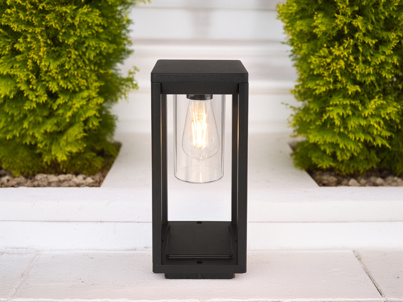 Moderne LED Sockelleuchte aus Druckguss Aluminium in Schwarz, Höhe 35cm