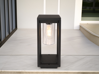 Moderne LED Sockelleuchte aus Druckguss Aluminium in Schwarz, Höhe 35cm