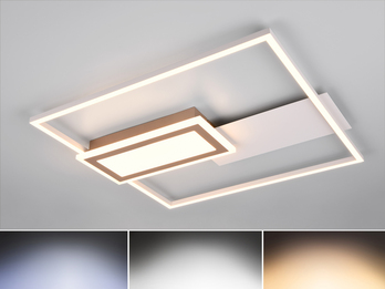 LED Deckenlampe SPIRO mit Fernbedienung flach Grey/Coffee, dimmbar, Quadrat 53cm