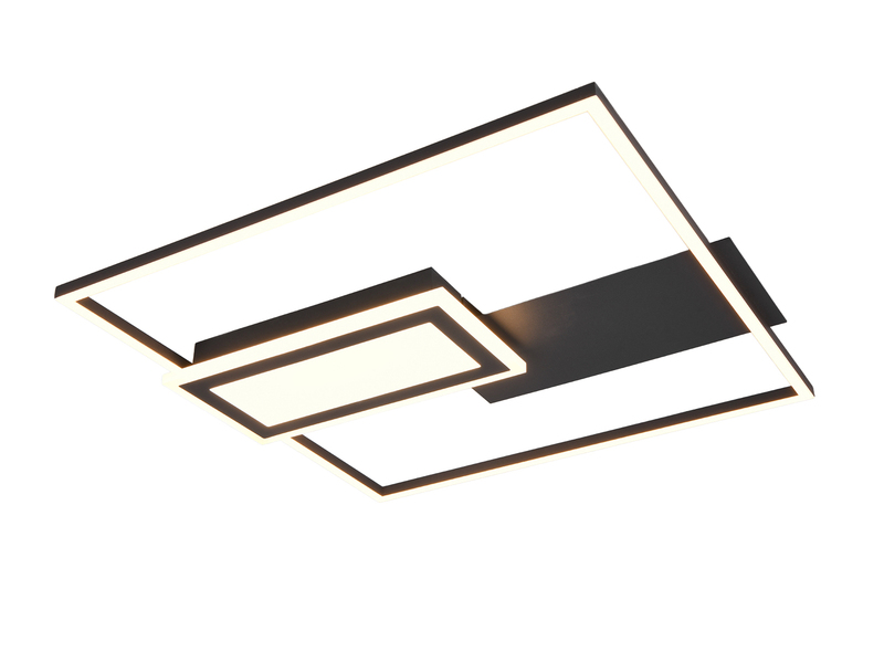 LED Deckenlampe SPIRO mit Fernbedienung flach in Schwarz, dimmbar, Quadrat 53cm