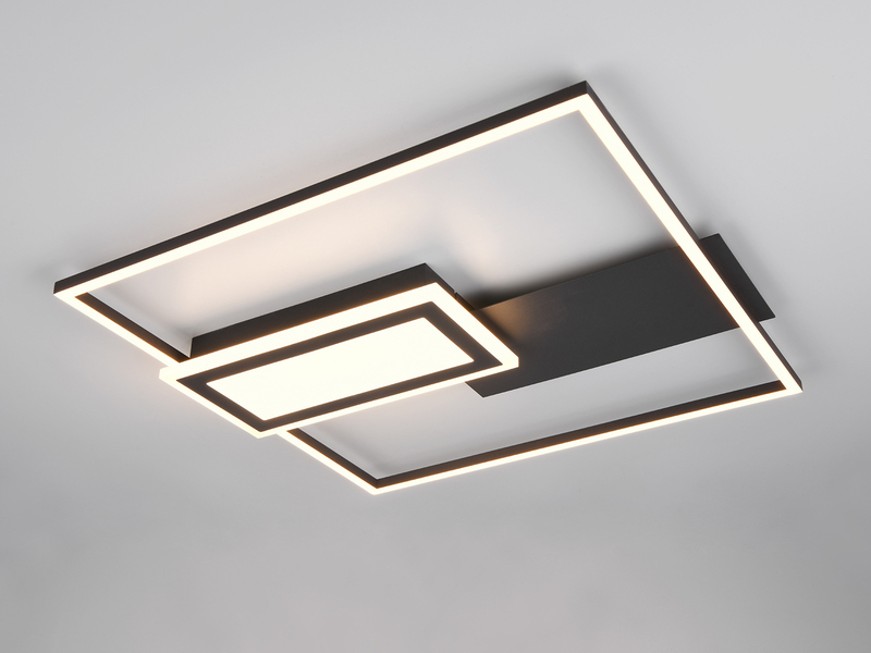 LED Deckenlampe SPIRO mit Fernbedienung flach in Schwarz, dimmbar, Quadrat 53cm