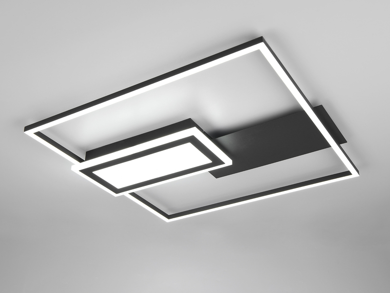 LED Deckenlampe SPIRO mit Fernbedienung flach in Schwarz, dimmbar, Quadrat 53cm