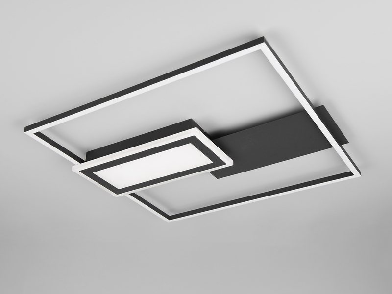 LED Deckenlampe SPIRO mit Fernbedienung flach in Schwarz, dimmbar, Quadrat 53cm