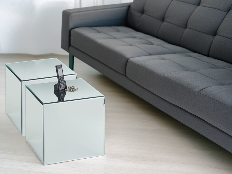 Kleiner Beistelltisch mit Spiegelglas im 2er Set, Höhe 45cm