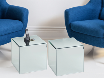 Kleiner Beistelltisch mit Spiegelglas im 2er Set, Höhe 45cm