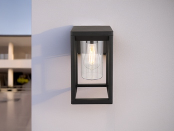 Moderne LED Außenwandleuchte Laterne aus Aluminium in Schwarz, Höhe 27cm