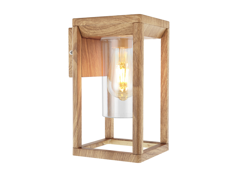 Moderne LED Außenwandleuchte Laterne aus Aluminium in Holzoptik, Höhe 27cm