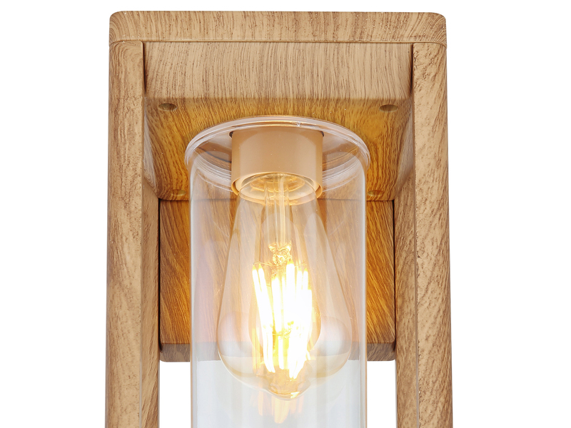 Moderne LED Außenwandleuchte Laterne aus Aluminium in Holzoptik, Höhe 27cm