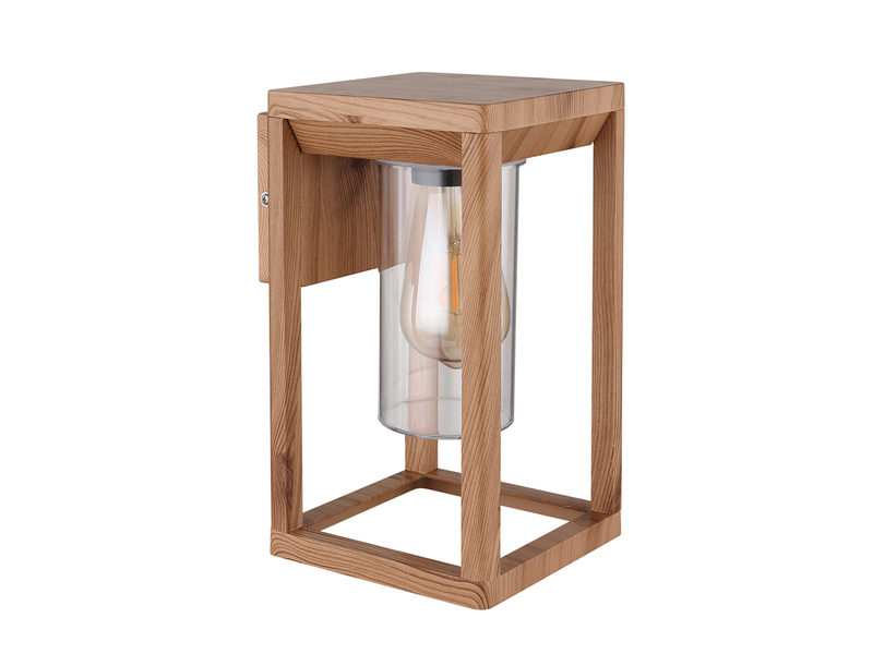 Moderne LED Außenwandleuchte Laterne aus Aluminium in Holzoptik, Höhe 27cm