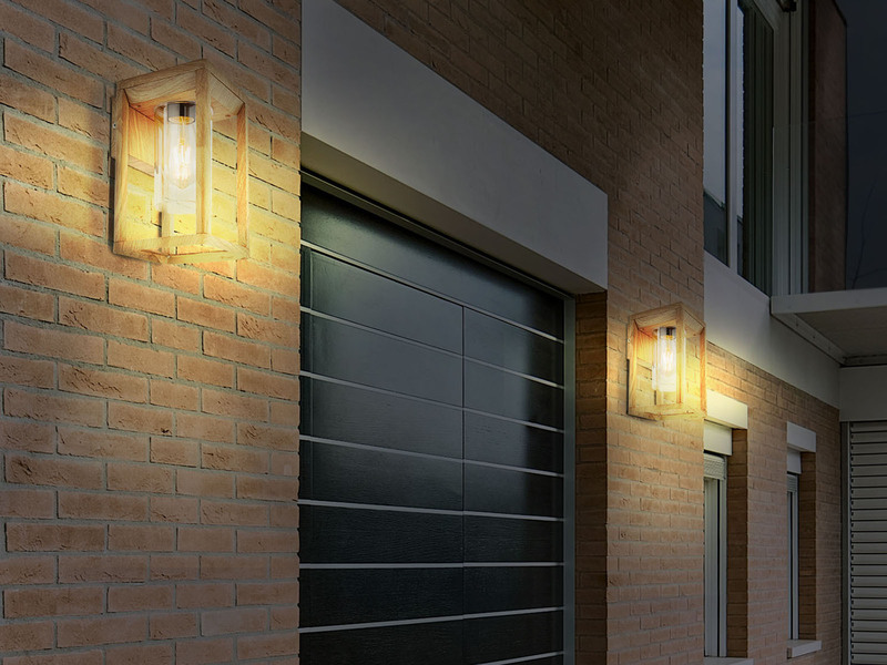 Moderne LED Außenwandleuchte Laterne aus Aluminium in Holzoptik, Höhe 27cm
