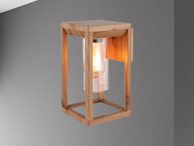 Moderne LED Außenwandleuchte Laterne aus Aluminium in Holzoptik, Höhe 27cm