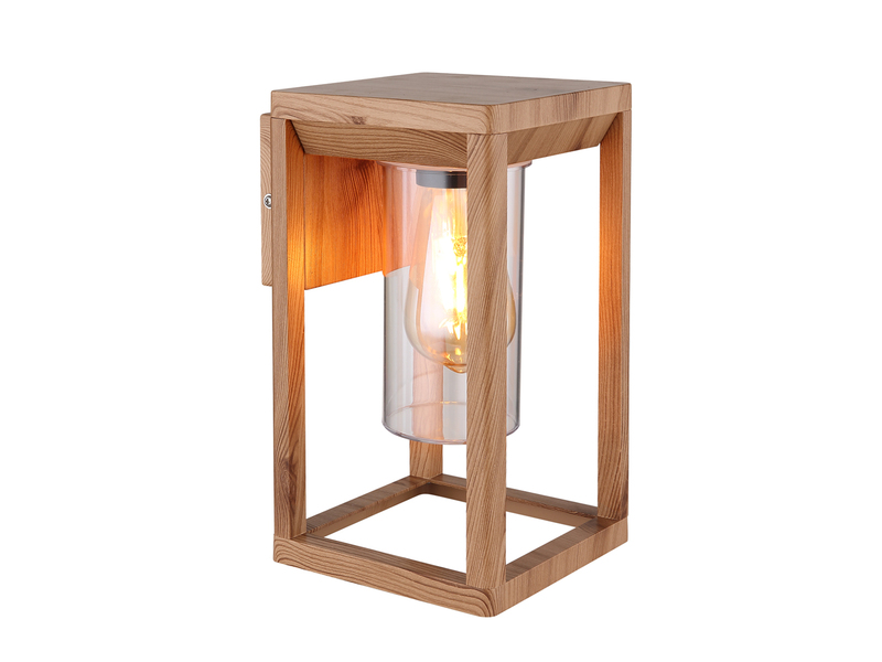 Moderne LED Außenwandleuchte Laterne aus Aluminium in Holzoptik, Höhe 27cm