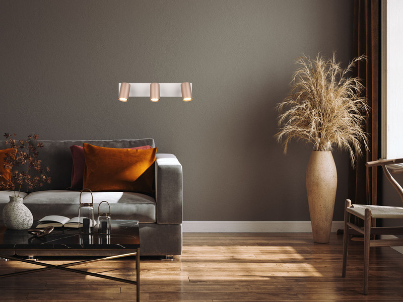 LED Deckenstrahler 3flammig Metall Coffee / Hellgrau, Länge 48cm
