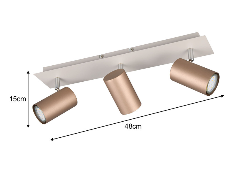 LED Deckenstrahler 3flammig Metall Coffee / Hellgrau, Länge 48cm