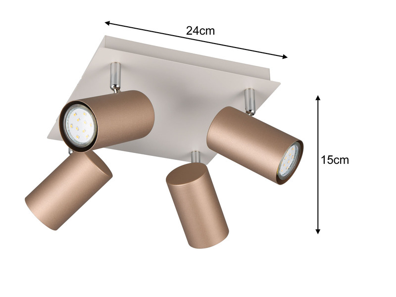 LED Deckenstrahler 4flammig Metall Coffee / Hellgrau, Breite 24cm