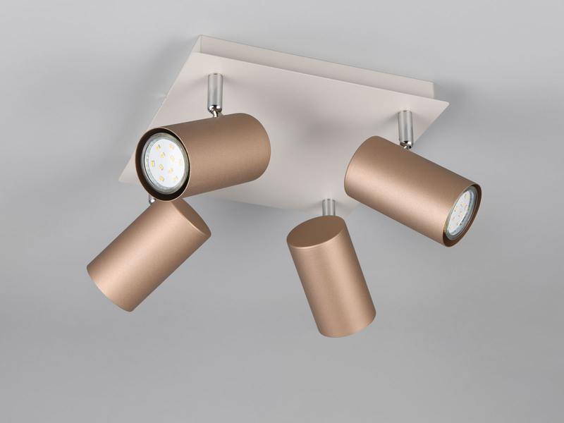 LED Deckenstrahler Metall Coffee / Hellgrau 4-flammig, Quadrat 24cm