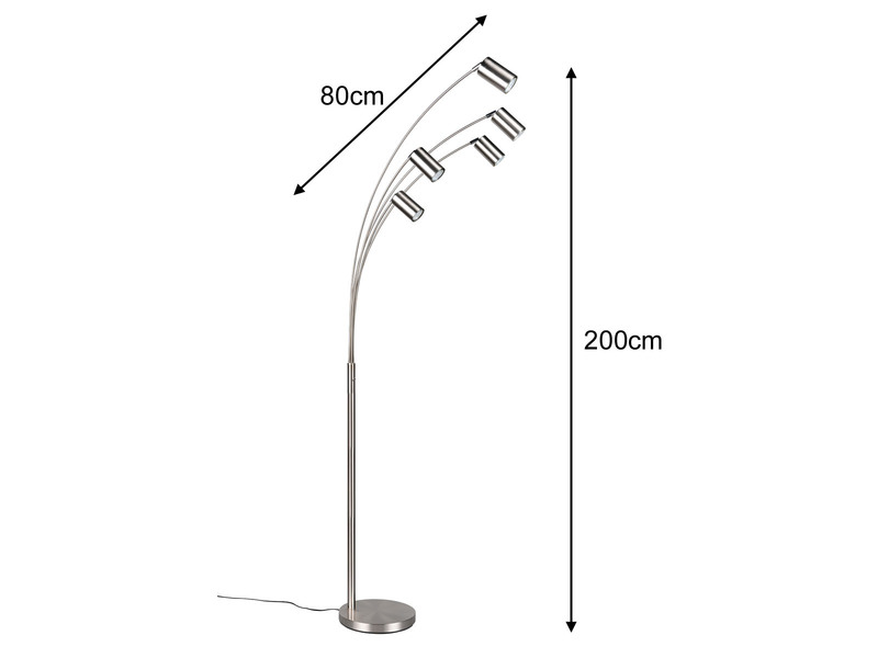 Bogenlampe MARLEY Silber 5flammig schwenkbar, 200cm groß