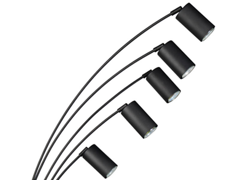 Stehlampe MARLEY gebogen 5-flammig, Spots schwenkbar, Schwarz, Höhe 200cm