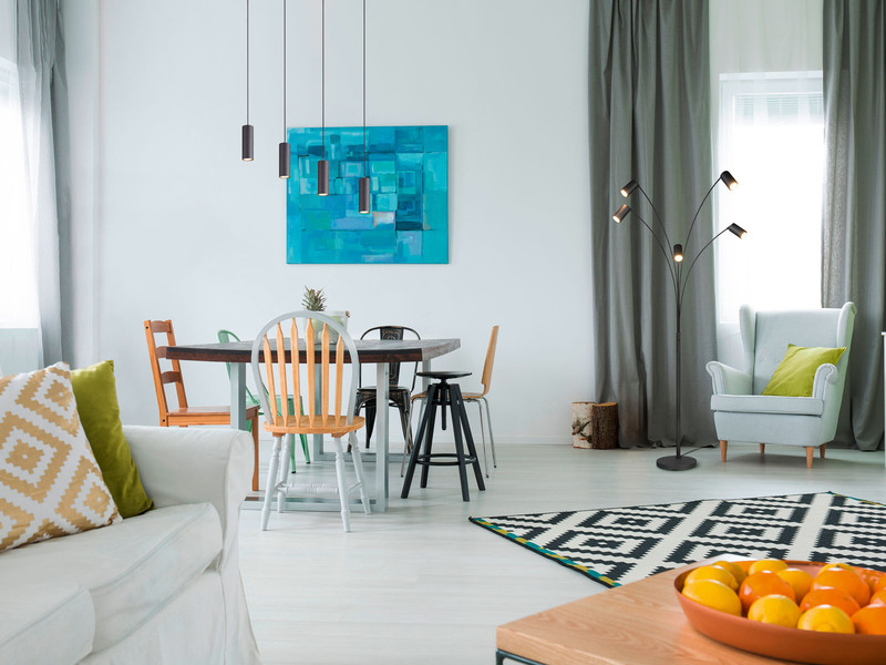 Stehlampe MARLEY gebogen 5-flammig, Spots schwenkbar, Schwarz, Höhe 200cm