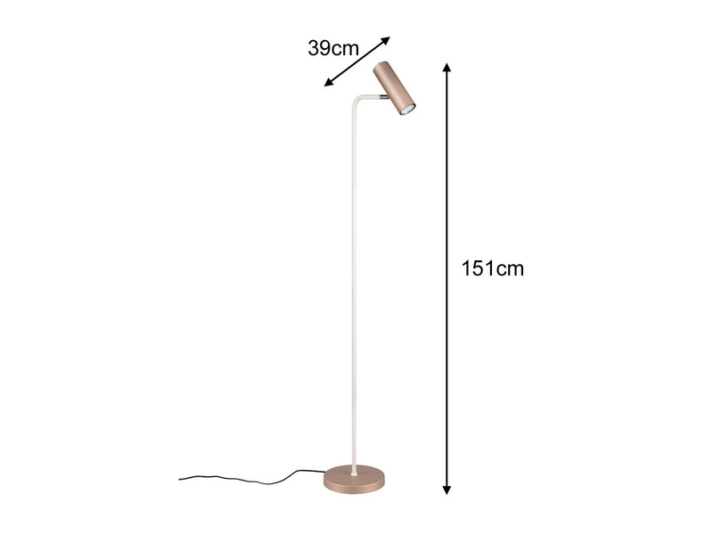 Leselampe MARLEY Metall Coffee / Weiß, Spot schwenkbar, Höhe 151cm