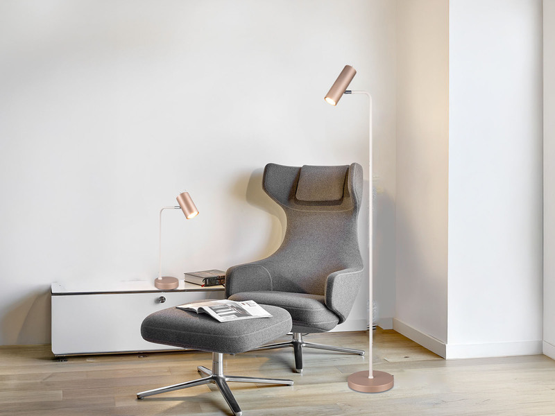 Leselampe MARLEY Metall Coffee / Weiß, Spot schwenkbar, Höhe 151cm