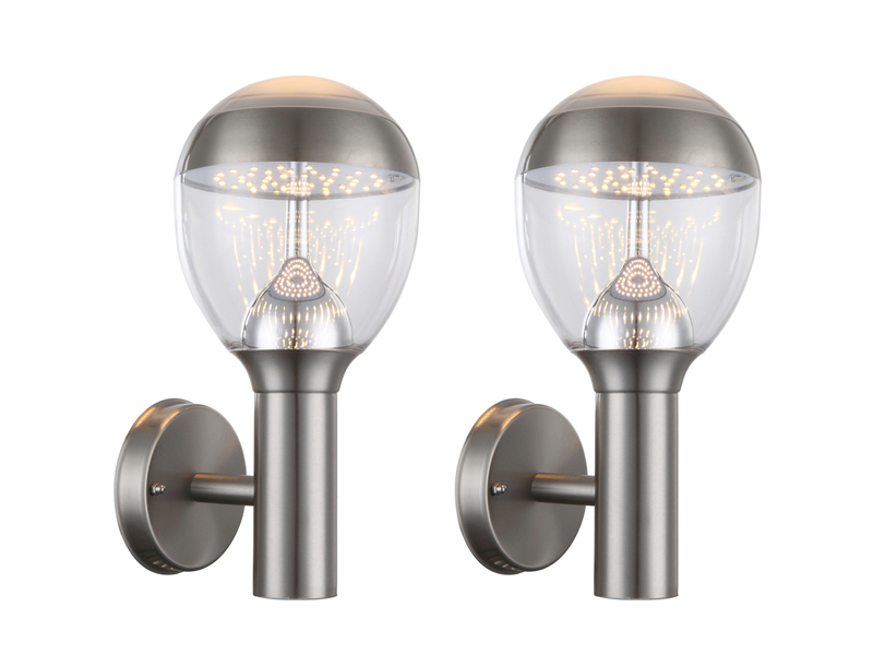 2er Set ausgefallene LED Außenwandleuchten aus Edelstahl in Silber, Höhe 32cm