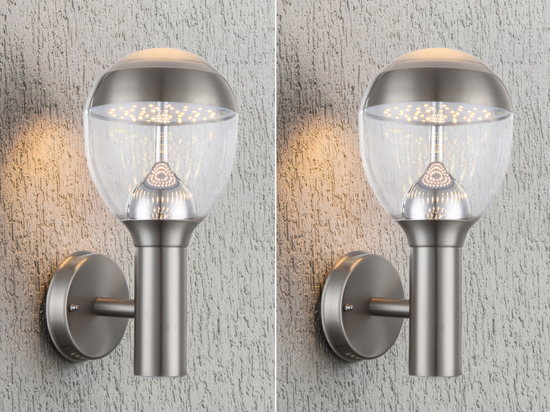2er Set ausgefallene LED Außenwandleuchten aus Edelstahl in Silber, Höhe 32cm