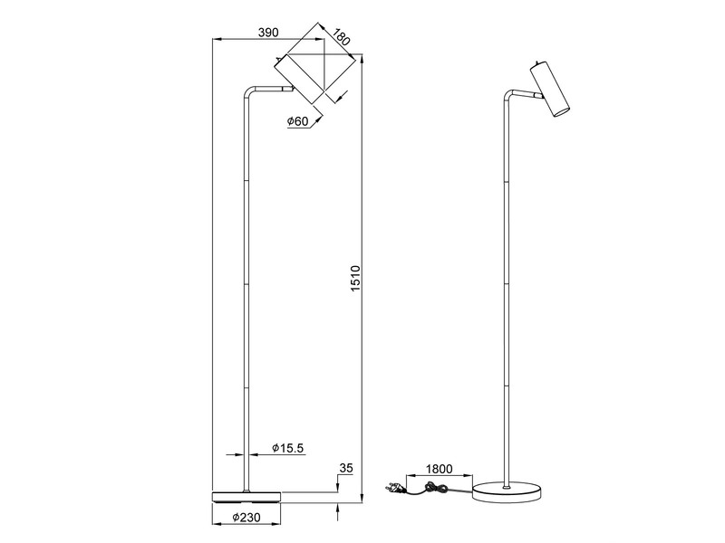 LED Leseleuchte Metall Coffee / Weiß, Spot schwenkbar, Höhe 151cm