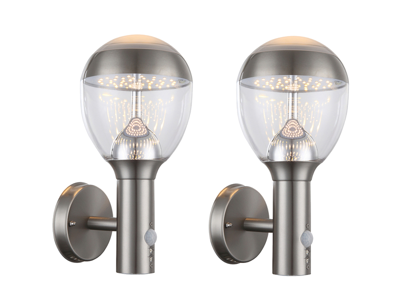 2er Set LED Außenwandleuchten mit Bewegungsmelder in Silber, Höhe 32cm