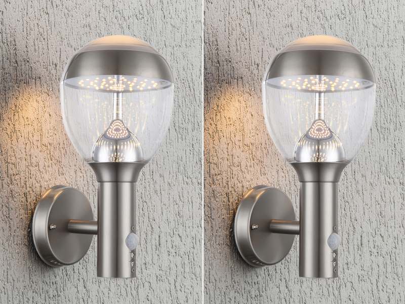 2er Set LED Außenwandleuchten mit Bewegungsmelder in Silber, Höhe 32cm